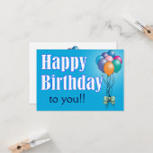 Happy Birthday met ballonnen platte kaart (Voorkant / Achterkant in situ)