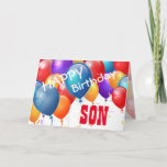 Happy Birthday met ballonnen SON A01 Kaart<br><div class="desc">Fijne verjaardag met kleurrijke ballonnen SON A01. Dit feestelijke ontwerp met zijn kleurrijke ballonnen die je kunt personaliseren met een verjaardagsjaar, naam en sentiment maakt een eenjarig wenskaart voor een zeer speciale SON. De tekst is klantgericht. Je kunt je elk jaar personaliseren met inbegrip van de 1e 2e 3e 4e...</div>