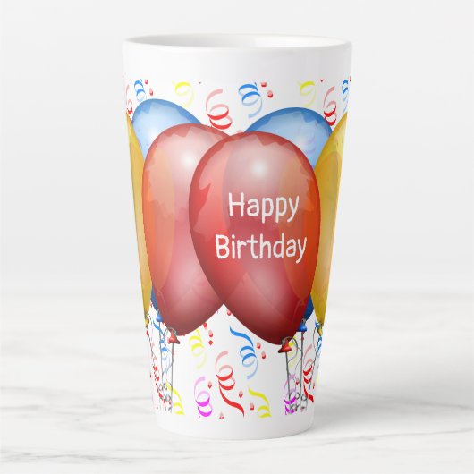 Happy Birthday met Balloons Latte Mok (Voorkant)