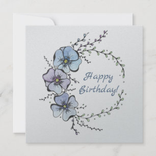 Happy Birthday met blauwe bloemen Kaart