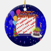 Happy Birthday met Confetti Photo Lijst Keramisch Ornament (Achterkant)