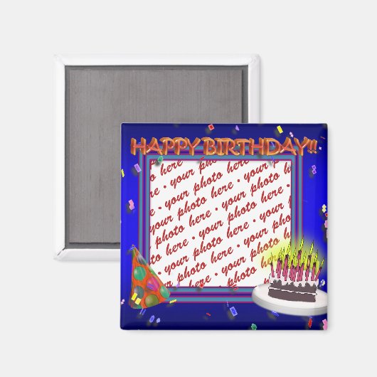 Happy Birthday met Confetti Photo Lijst Magneet (Voorkant / Achterkant)