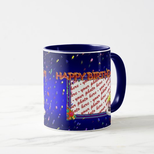 Happy Birthday met Confetti Photo Lijst Mok (Voorkant rechts)