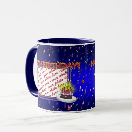 Happy Birthday met Confetti Photo Lijst Mok (Voorkant links)