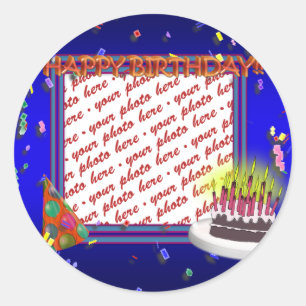 Happy Birthday met Confetti Photo Lijst Ronde Sticker