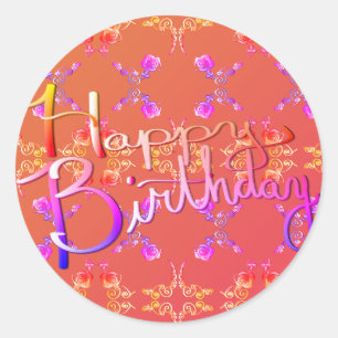"Happy Birthday!"Met de hand geschreven Roos Heart Ronde Sticker