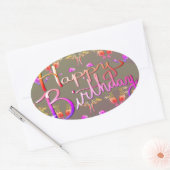 "Happy Birthday!" Met de hand geschreven Roos maak Ovale Sticker (Envelop)