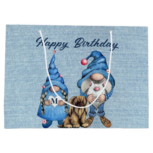 Happy Birthday met Denim Gnomes Groot Cadeauzakje (Achterkant)