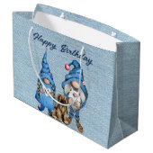 Happy Birthday met Denim Gnomes Groot Cadeauzakje (Achterkant Gekanteld)