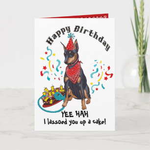 Happy Birthday met Doberman Dog in Red Bandana Kaart