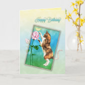 Happy Birthday met een speelse kat Kaart (Gele Bloem)