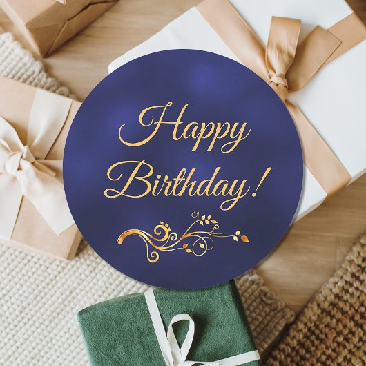 Happy Birthday met elegant blauw en gouden decor Ronde Sticker