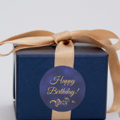Happy Birthday met elegant blauw en gouden decor Ronde Sticker