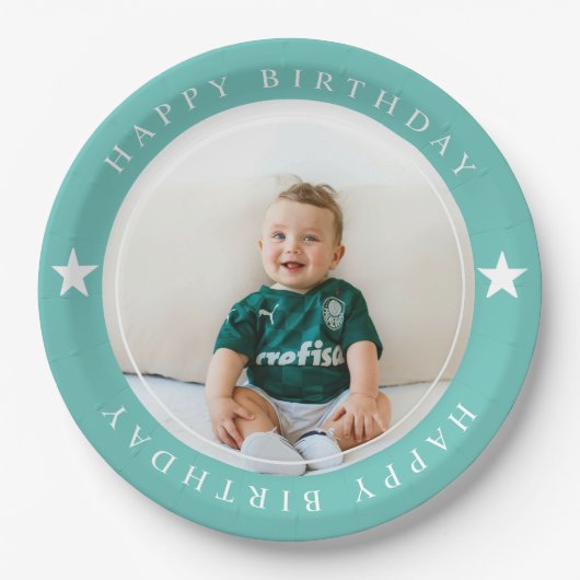 Happy Birthday met foto Papieren Bordje (Voorkant)