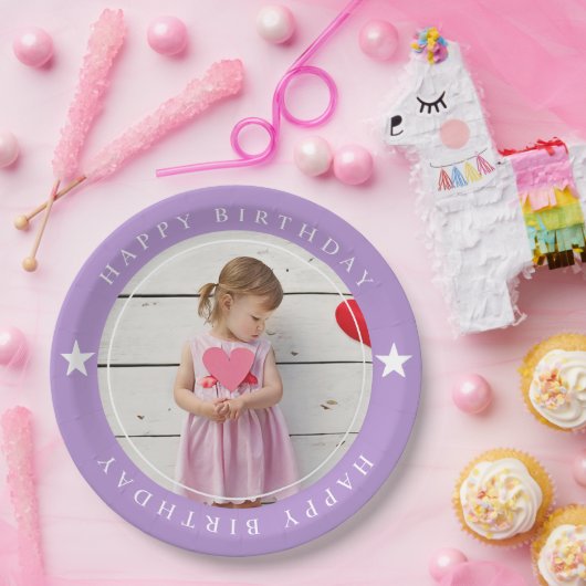 Happy Birthday met foto Papieren Bordje (Feest)