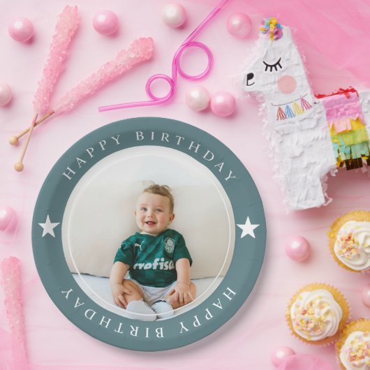 Happy Birthday met foto Papieren Bordje (Feest)