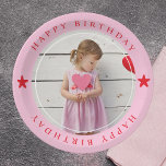 Happy Birthday met foto Papieren Bordje<br><div class="desc">Vier uw speciale dag in stijl met onze aanpasbare papieren borden van "Happy Birthday With Photo"! Deze borden zijn perfect om een persoonlijke touch toe te voegen aan je verjaardagsfeestje. Upload gewoon je favoriete foto en we creëer een uniek en memorabel ontwerp speciaal voor jou. Gemaakt van hoogwaardig, stevig papier,...</div>