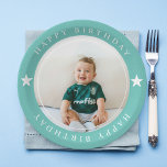 Happy Birthday met foto Papieren Bordje<br><div class="desc">Vier uw speciale dag in stijl met onze aanpasbare papieren borden van "Happy Birthday With Photo"! Deze borden zijn perfect om een persoonlijke touch toe te voegen aan je verjaardagsfeestje. Upload gewoon je favoriete foto en we creëer een uniek en memorabel ontwerp speciaal voor jou. Gemaakt van hoogwaardig, stevig papier,...</div>
