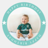 Happy Birthday met foto Ronde Sticker (Voorkant)