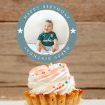 Happy Birthday met foto Ronde Sticker<br><div class="desc">Voeg een persoonlijk tintje toe aan uw verjaardagsvieringen met onze aanpasbare "Happy Birthday With Photo"-stickers! Perfect voor feestgunsten, cadeau-labels of decoraties, met deze stickers kunt u uw favoriete foto uploaden naar creëer met een uniek en memorabel ontwerp. Deze stickers zijn gemaakt met een hoogwaardige lijm en een levendige print en...</div>