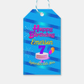 Happy Birthday met gradiëntstripes op BLUE Cadeaulabel (Voorkant)