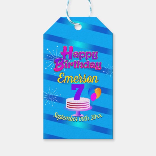 Happy Birthday met gradiëntstripes op BLUE Cadeaulabel (Voorkant)