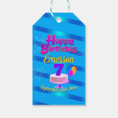 Happy Birthday met gradiëntstripes op BLUE Cadeaulabel (Achterkant)
