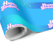 Happy Birthday met gradiëntstripes op BLUE Cadeaupapier (Rol Hoek)