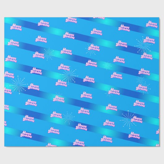 Happy Birthday met gradiëntstripes op BLUE Cadeaupapier (Vlak)