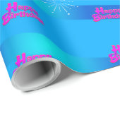 Happy Birthday met gradiëntstripes op BLUE Cadeaupapier (Rol Hoek)