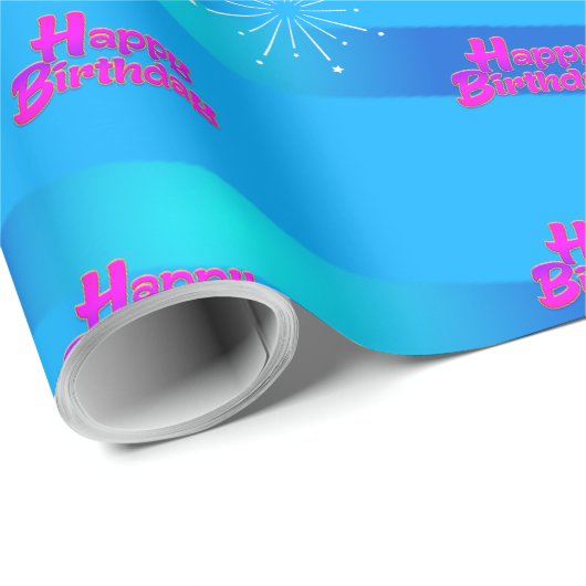 Happy Birthday met gradiëntstripes op BLUE Cadeaupapier (Rol Hoek)