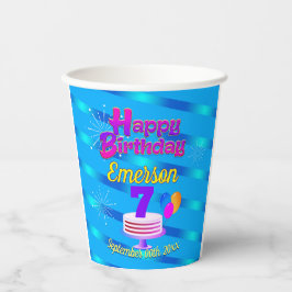 Happy Birthday met gradiëntstripes op BLUE Papieren Bekers