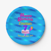 Happy Birthday met gradiëntstripes op BLUE Papieren Bordje (Voorkant)