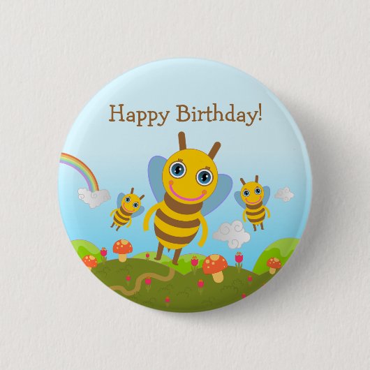 Happy Birthday met honingbijen Ronde Button 5,7 Cm (Voorkant)