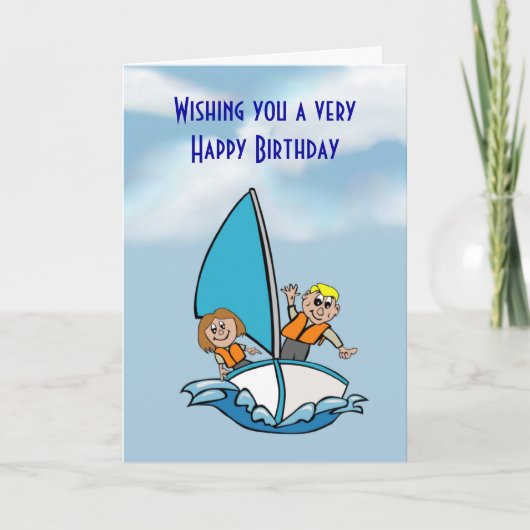 Happy Birthday met kinderen op zeilboot Kaart (Voorkant)