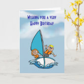 Happy Birthday met kinderen op zeilboot Kaart (Gele Bloem)