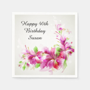 Happy Birthday met mooie bloemen Servet