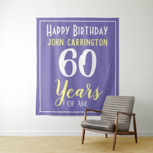 Happy Birthday met naam & 60-jarige tapijt Wandkleed (In situ)