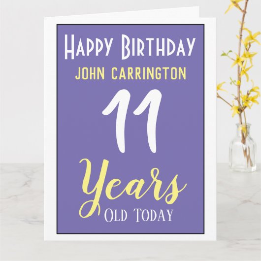 Happy Birthday met naam en 11-jarige Kaart (Gele Bloem)