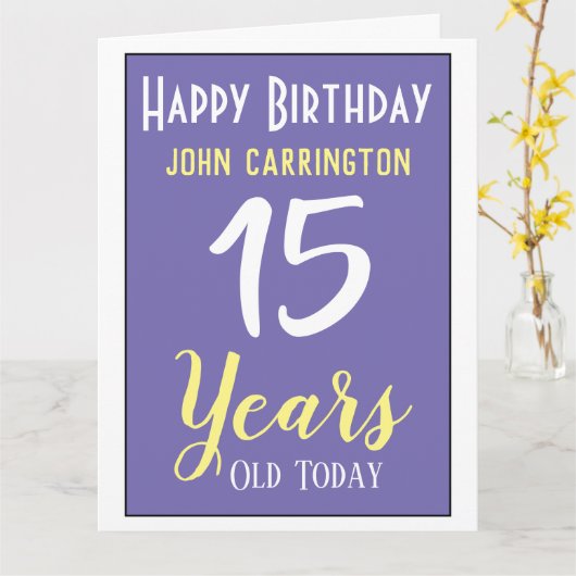 Happy Birthday met naam en 15-jarige Kaart (Gele Bloem)