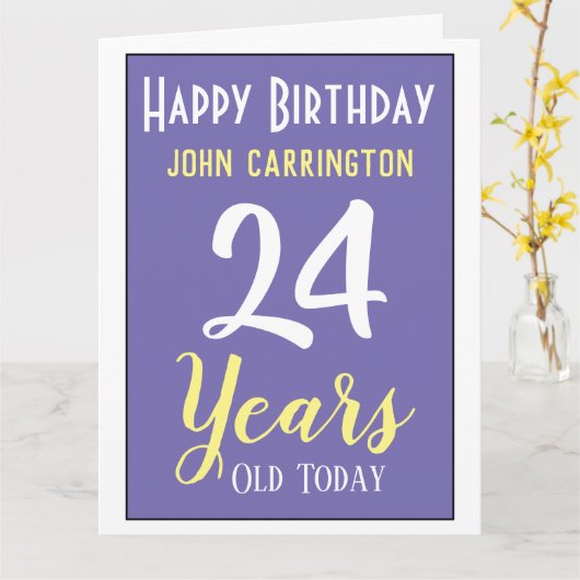 Happy Birthday met naam en 24-jarige Kaart (Gele Bloem)