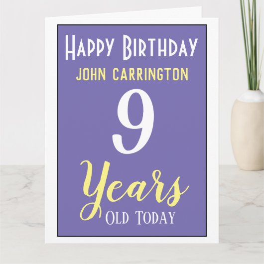Happy Birthday met naam en 9 jaar Kaart (Voorkant)