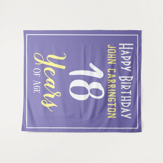 Happy Birthday met naam en leeftijd 18 jaar tapijt Wandkleed (Voorkant (horizontaal))