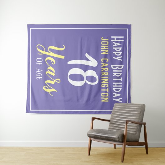 Happy Birthday met naam en leeftijd 18 jaar tapijt Wandkleed (In Situ (horizontaal))