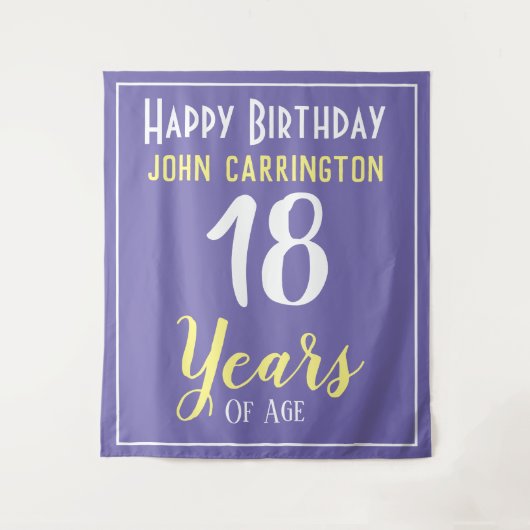 Happy Birthday met naam en leeftijd 18 jaar tapijt Wandkleed (Voorkant)