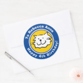 Happy Birthday met naam en leeftijd 4 Ronde Sticker (Envelop)
