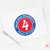 Happy Birthday met naam en leeftijd 4 Ronde Sticker (Envelop)