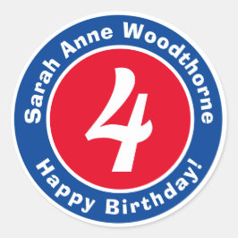 Happy Birthday met naam en leeftijd 4 Ronde Sticker