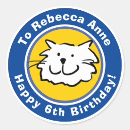 Happy Birthday met naam en leeftijd 6 Ronde Sticker