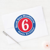 Happy Birthday met naam en leeftijd 6 Ronde Sticker (Envelop)